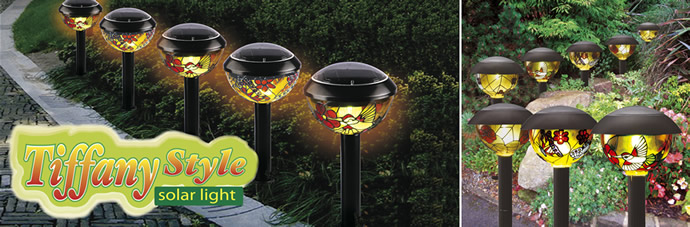 Tiffany Solarlampen set van 2, Ontdek 's nachts de kracht van daglicht en breng 's avonds leven in uw tuin